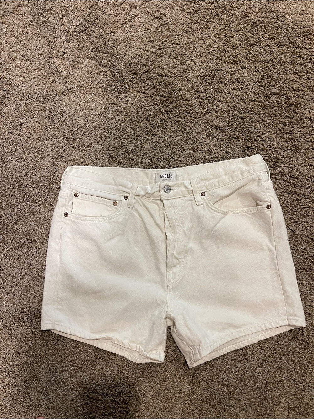 Agolde White High-Rise Denim Shorts